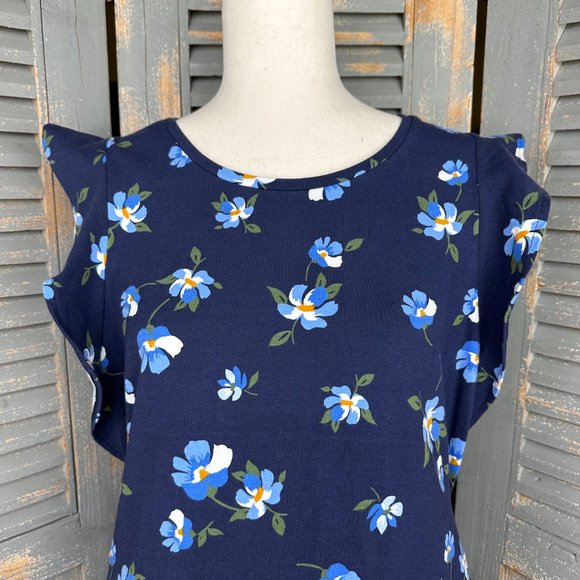 Old Navy Flutter Sleeve Blue Floral Bodycon Dress Sz XL NWOT - Picture 2 of 12